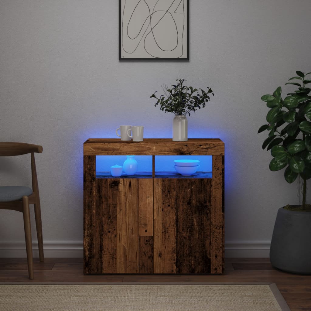 Sideboard and LED lights old wood 80x35x75 cm engineered wood