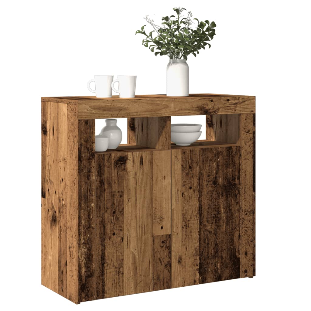 Sideboard and LED lights old wood 80x35x75 cm engineered wood