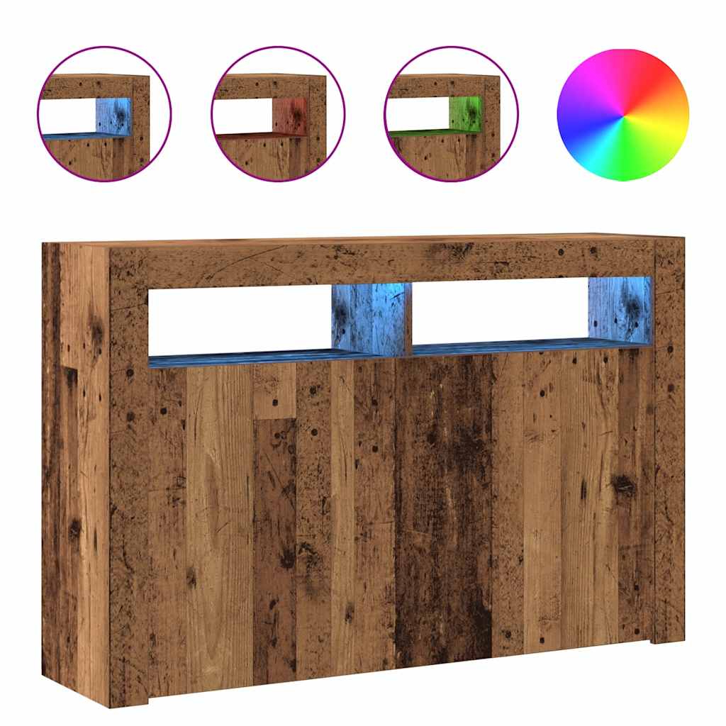 Buffet et lumières LED vieux bois 115,5x30x75cm bois ingénierie