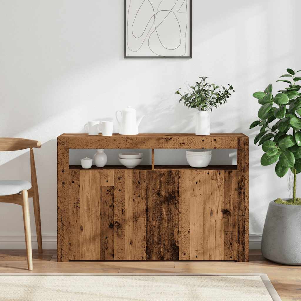 Buffet et lumières LED vieux bois 115,5x30x75cm bois ingénierie