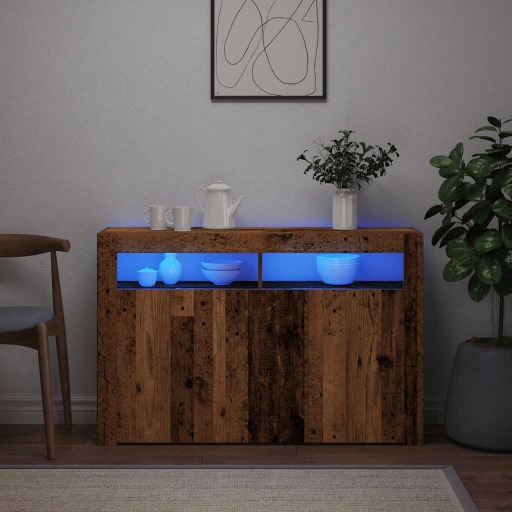 Buffet et lumières LED vieux bois 115,5x30x75cm bois ingénierie