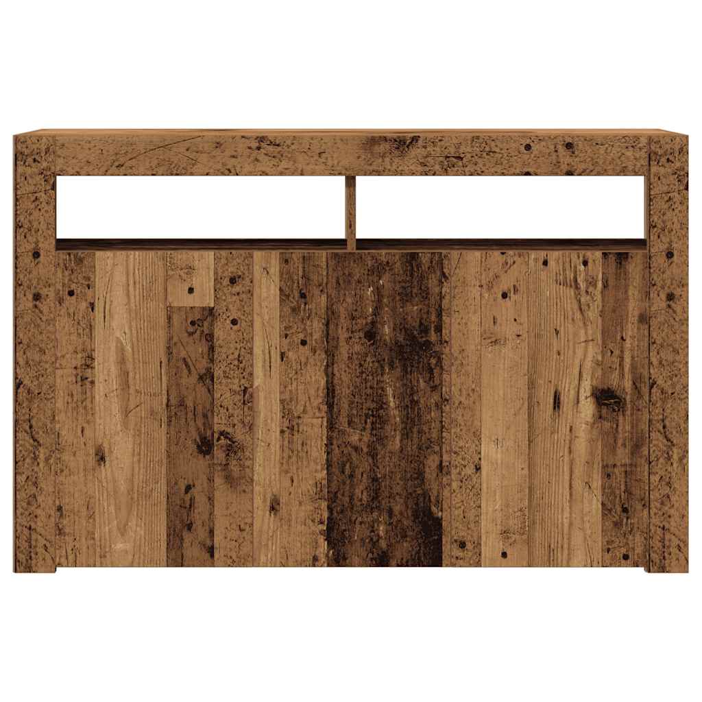 Buffet et lumières LED vieux bois 115,5x30x75cm bois ingénierie