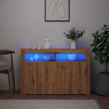 Buffet avec lumières LED chêne artisanal bois d'ingénierie