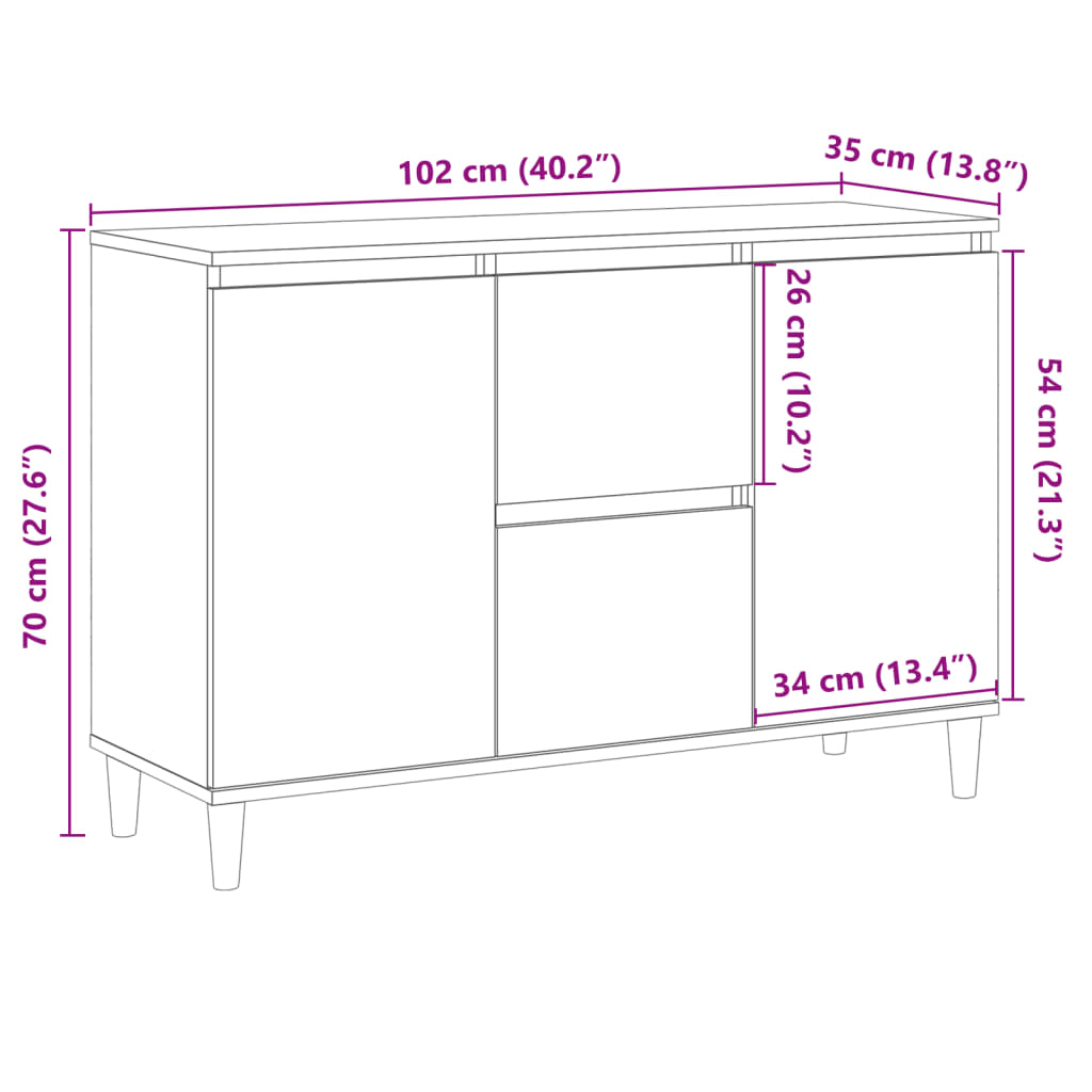 Buffet vieux bois 102x35x70 cm bois d'ingénierie