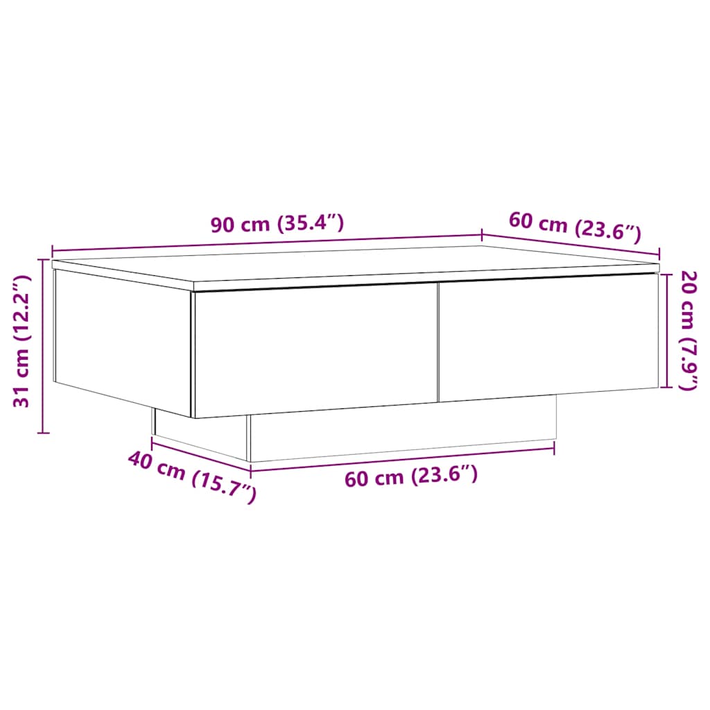 Table basse vieux bois 90x60x31 cm bois d'ingénierie