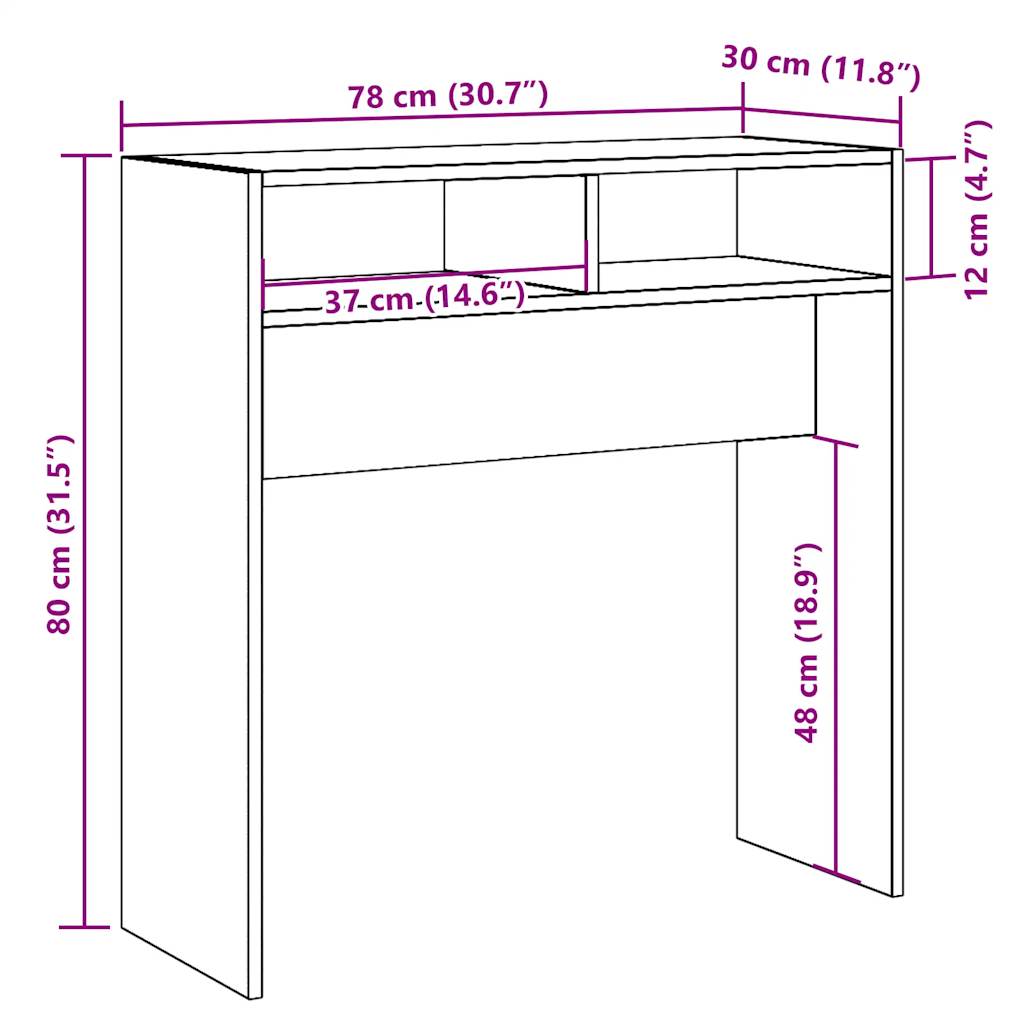 Table console vieux bois 78x30x80 cm bois d'ingénierie