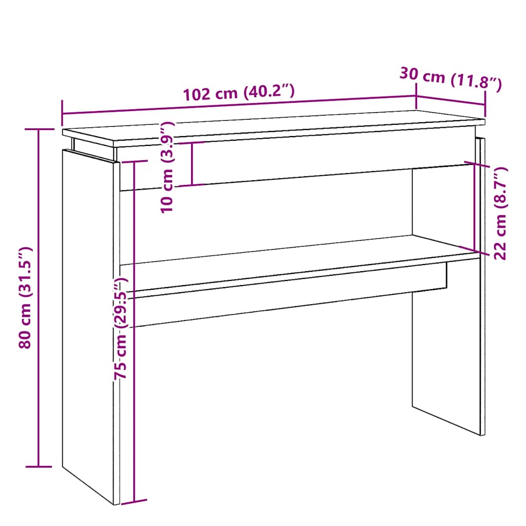 Table console vieux bois 80x30x102 cm bois d'ingénierie