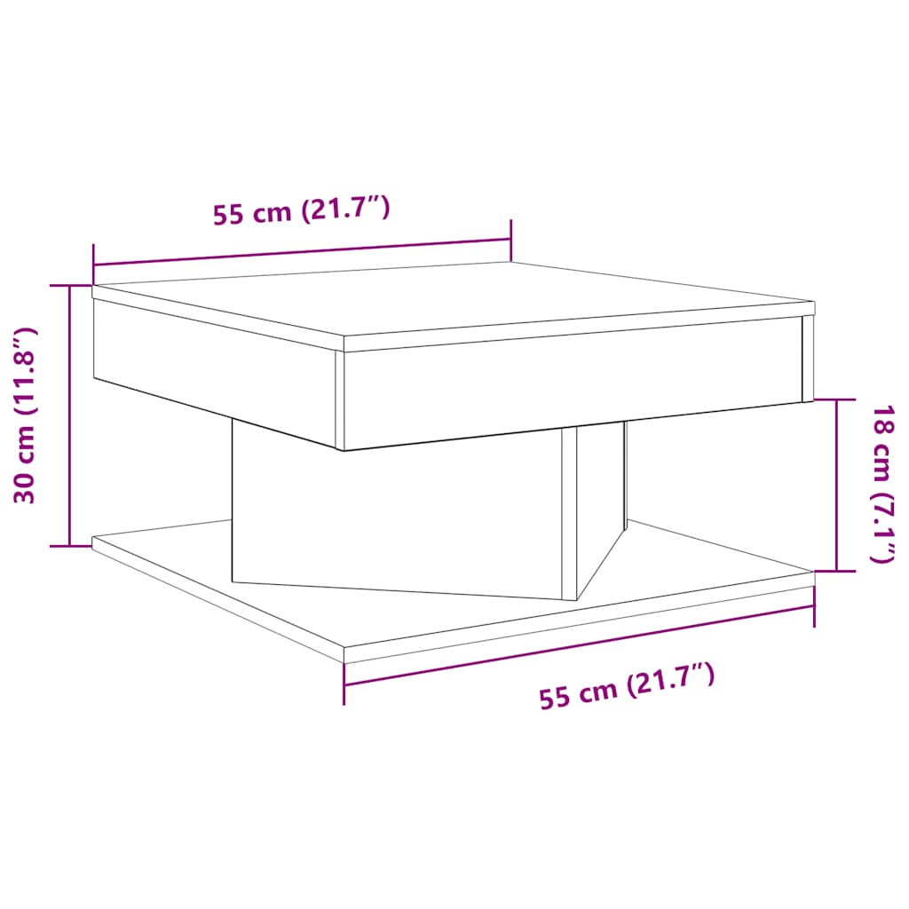 Handgefertigter Couchtisch aus Eichenholz, 55 x 55 x 30 cm, Holzwerkstoff