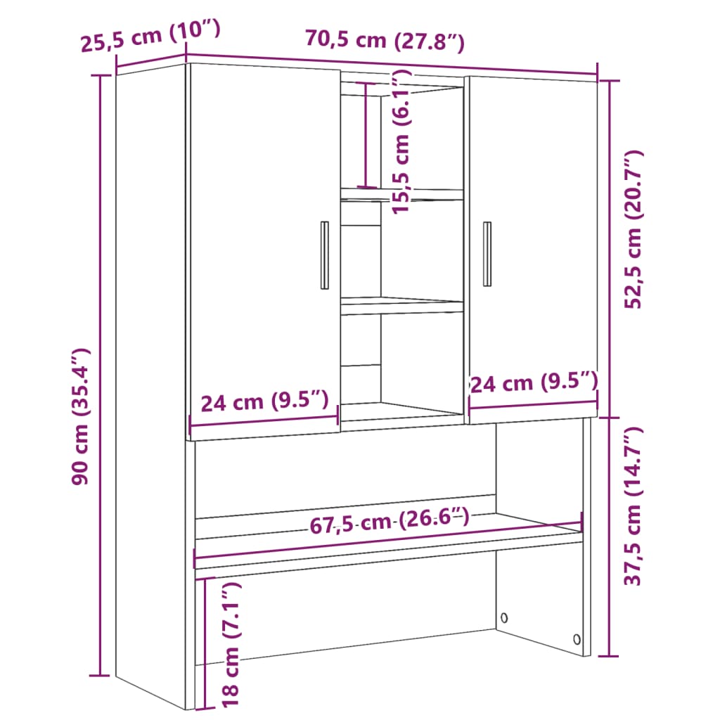 Meuble pour machine à laver Gris béton 70,5x25,5x90 cm