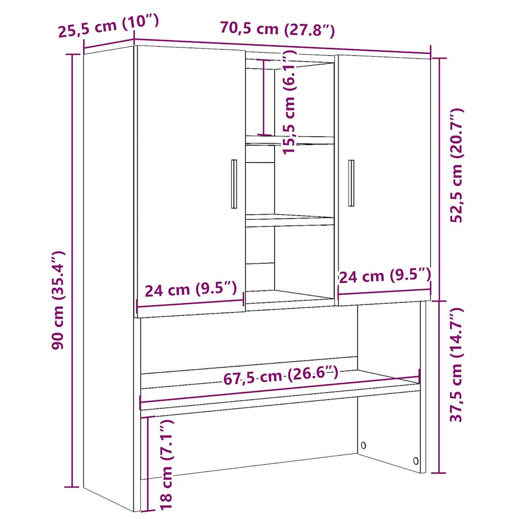 Möbel für Waschmaschine Altholz 70,5x25,5x90 cm