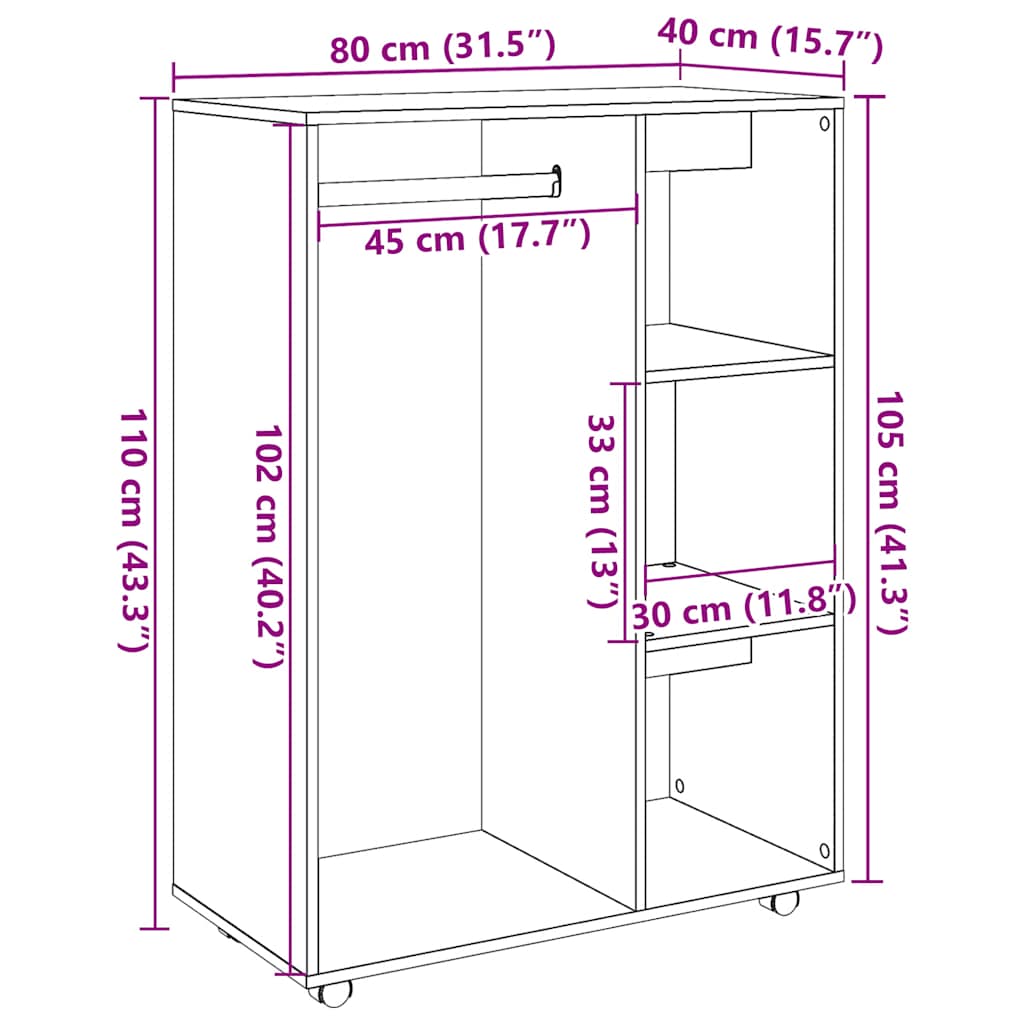 Garde-robe vieux bois 80x40x110 cm bois d'ingénierie