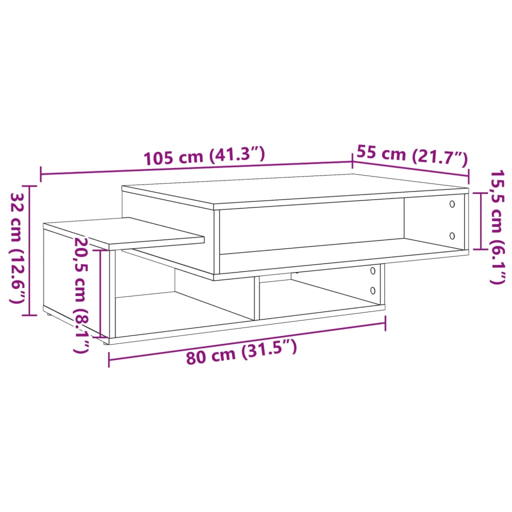 Table basse vieux bois 105x55x32 cm bois d'ingénierie