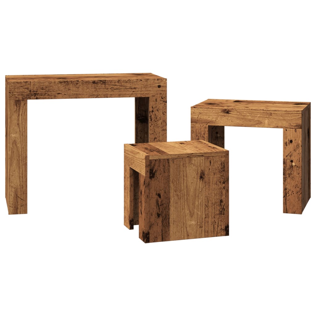 Tables basses gigognes 3 pcs vieux bois bois d'ingénierie