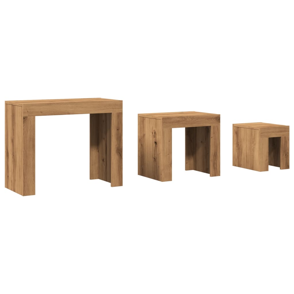 Tables basses gigognes 3 pcs chêne artisanal bois d'ingénierie