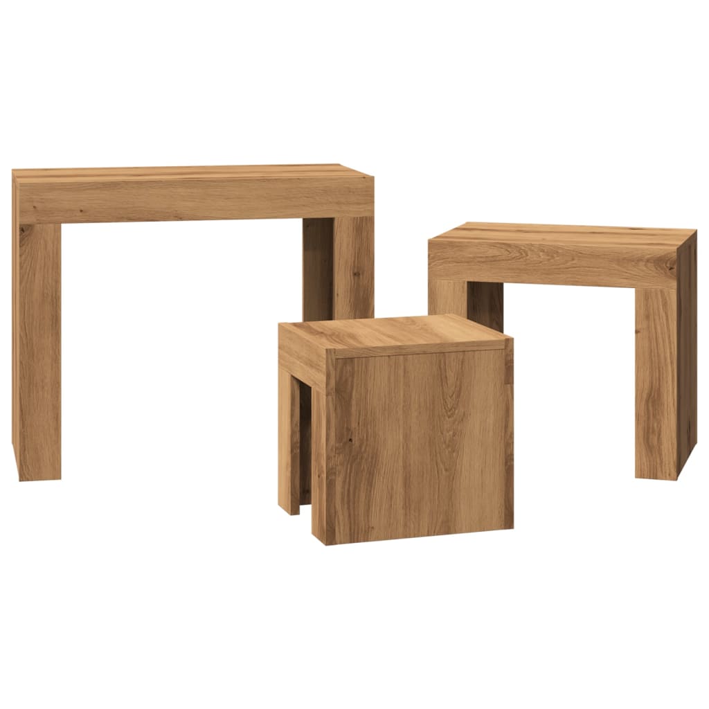 Tables basses gigognes 3 pcs chêne artisanal bois d'ingénierie