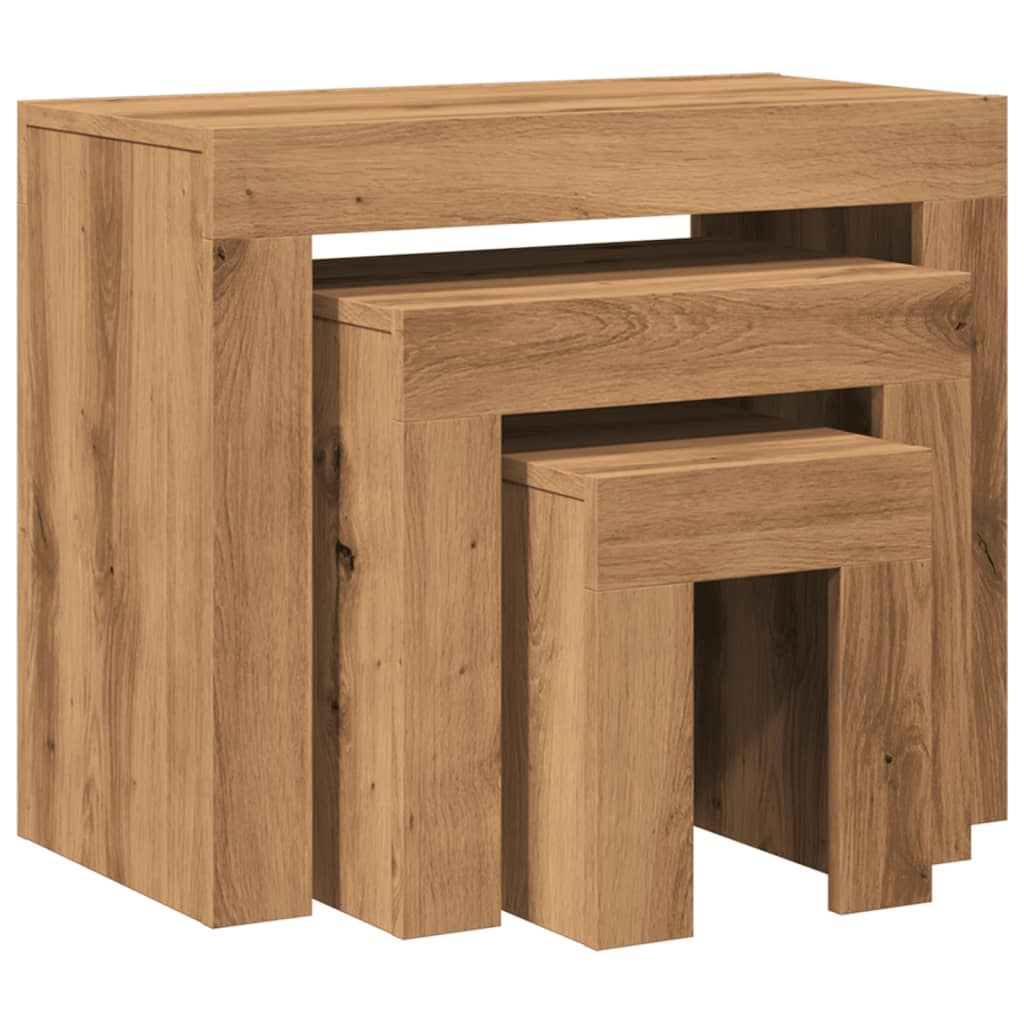 Tables basses gigognes 3 pcs chêne artisanal bois d'ingénierie