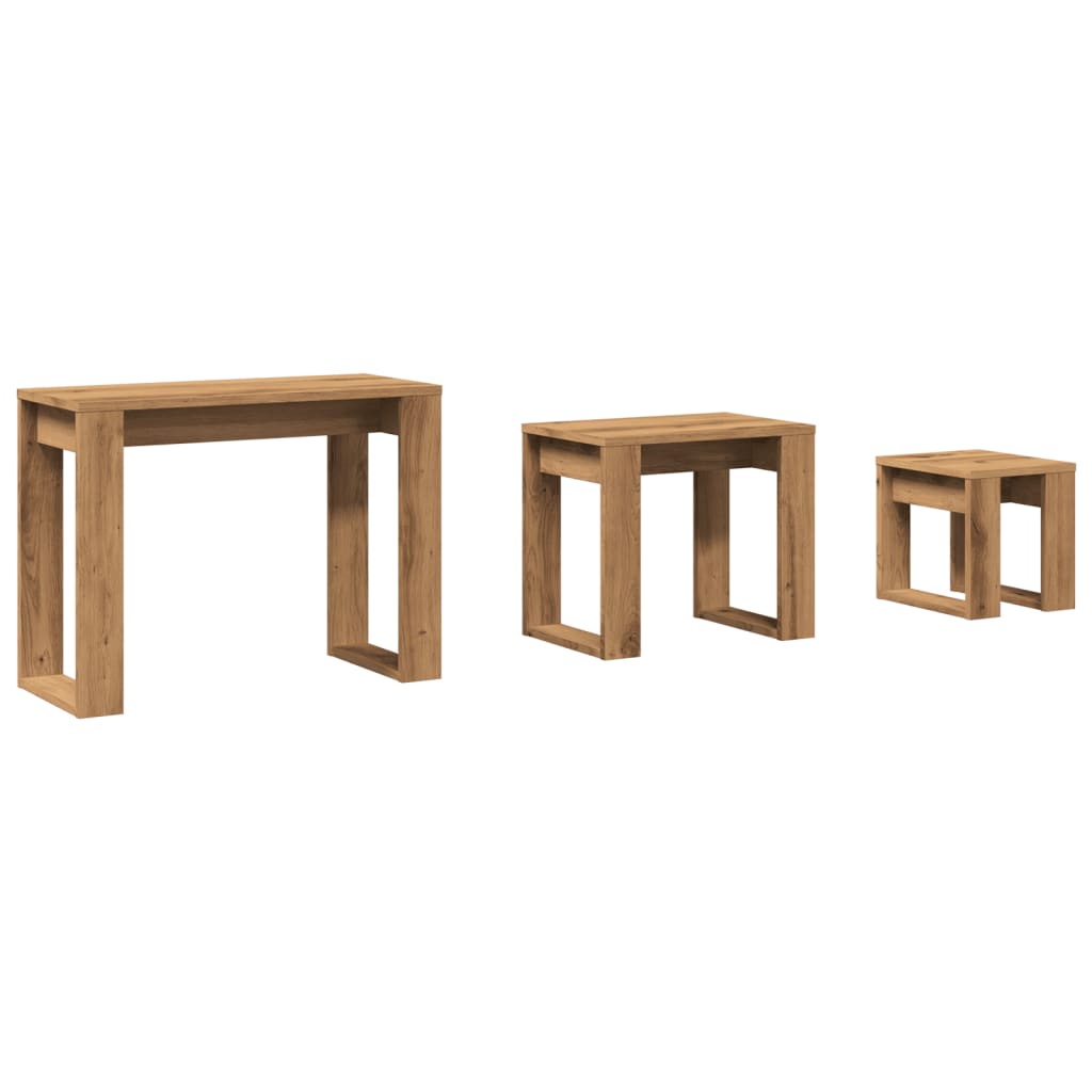 Tables gigognes 3 pcs chêne artisanal bois d'ingénierie