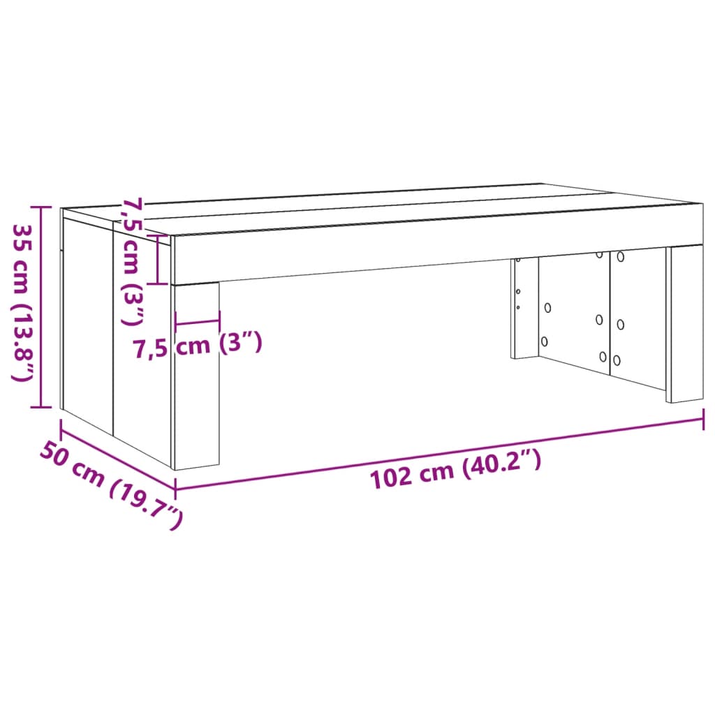 Table basse vieux bois 102x50x35 cm bois d'ingénierie