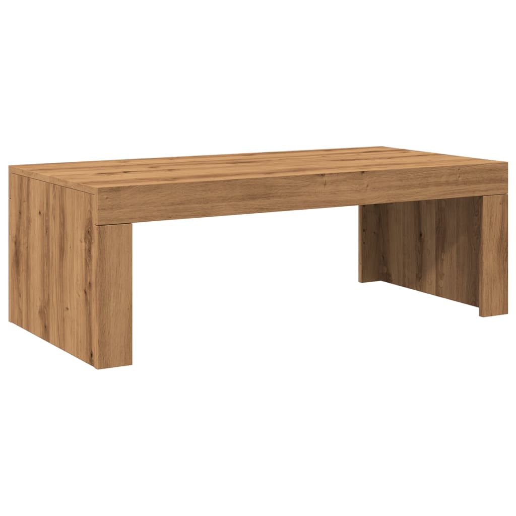 Table basse chêne artisanal 102x50x35 cm bois d'ingénierie