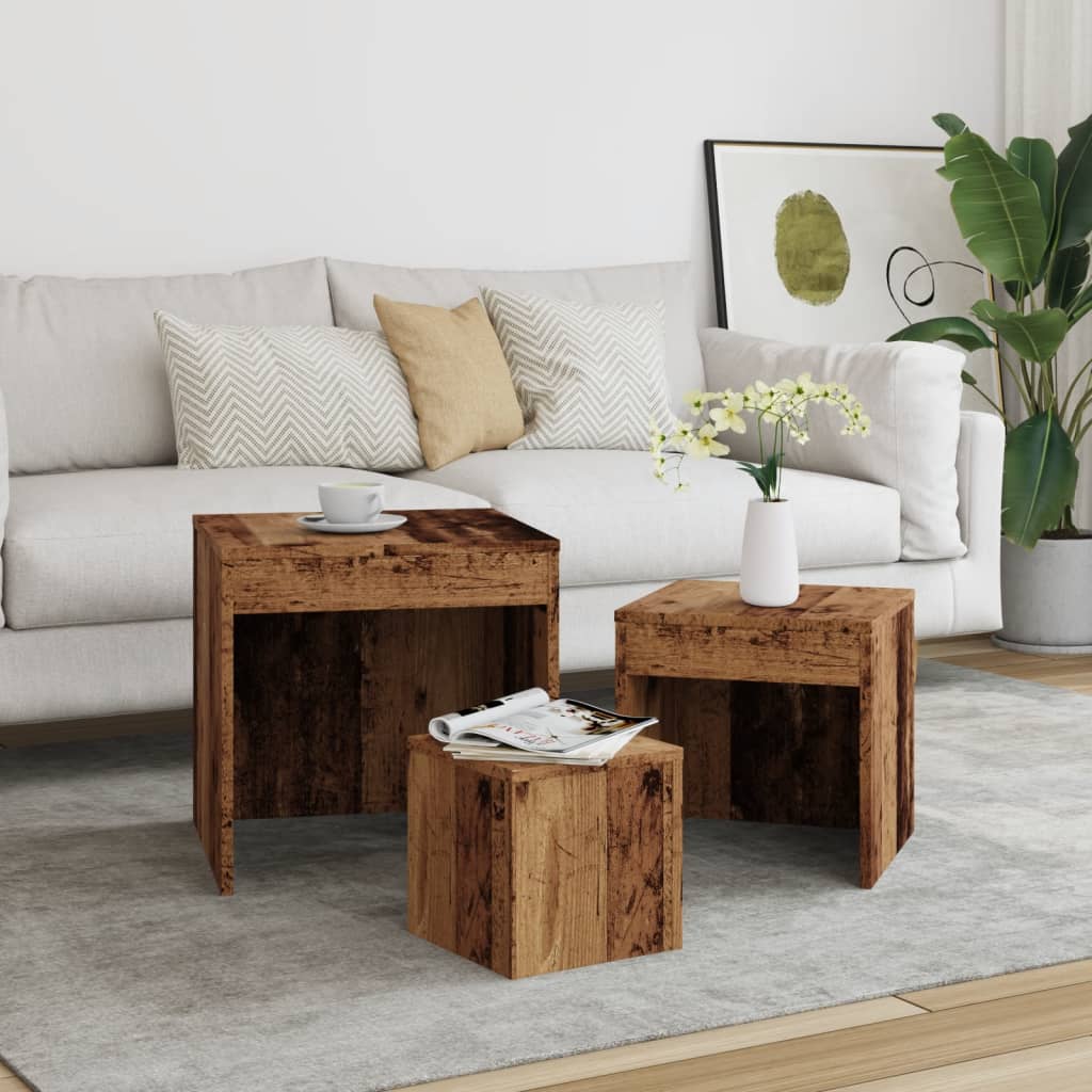 Nesting tables 3 pcs old wood engineered wood