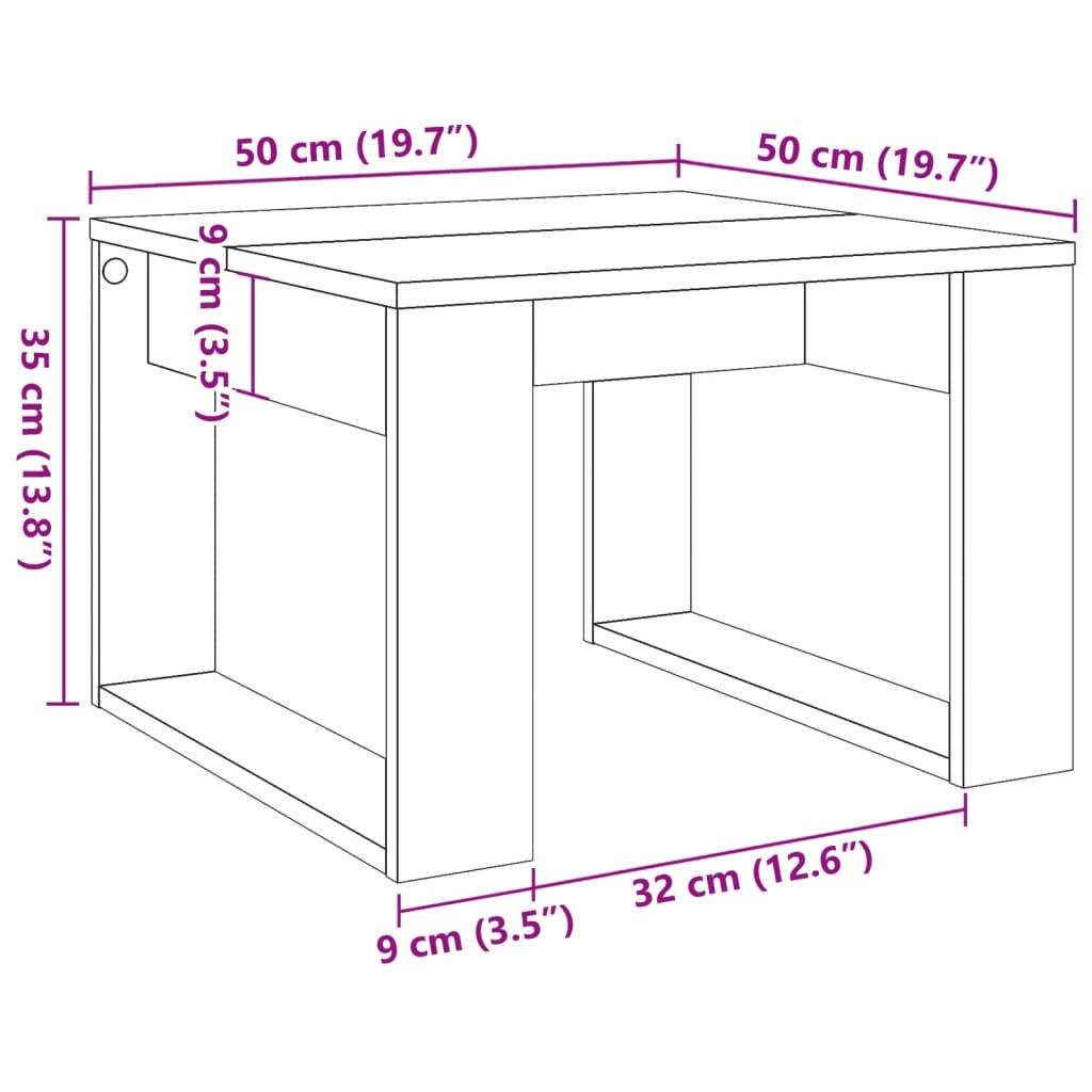 Handgefertigter Beistelltisch aus Eichenholz, 50 x 50 x 35 cm, Holzwerkstoff