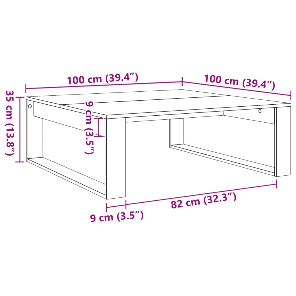 Table basse vieux bois 100x100x35 cm bois d'ingénierie