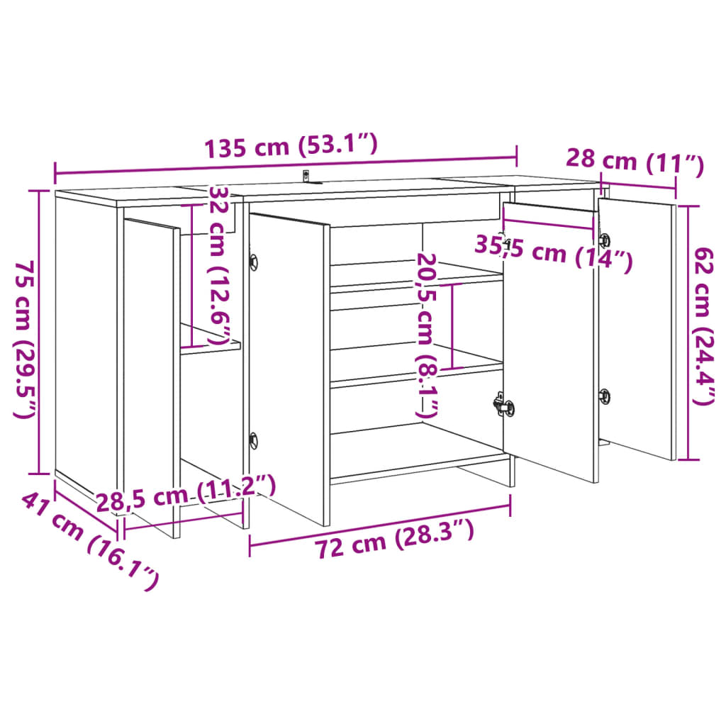 Buffet vieux bois 135x41x75 cm bois d'ingénierie