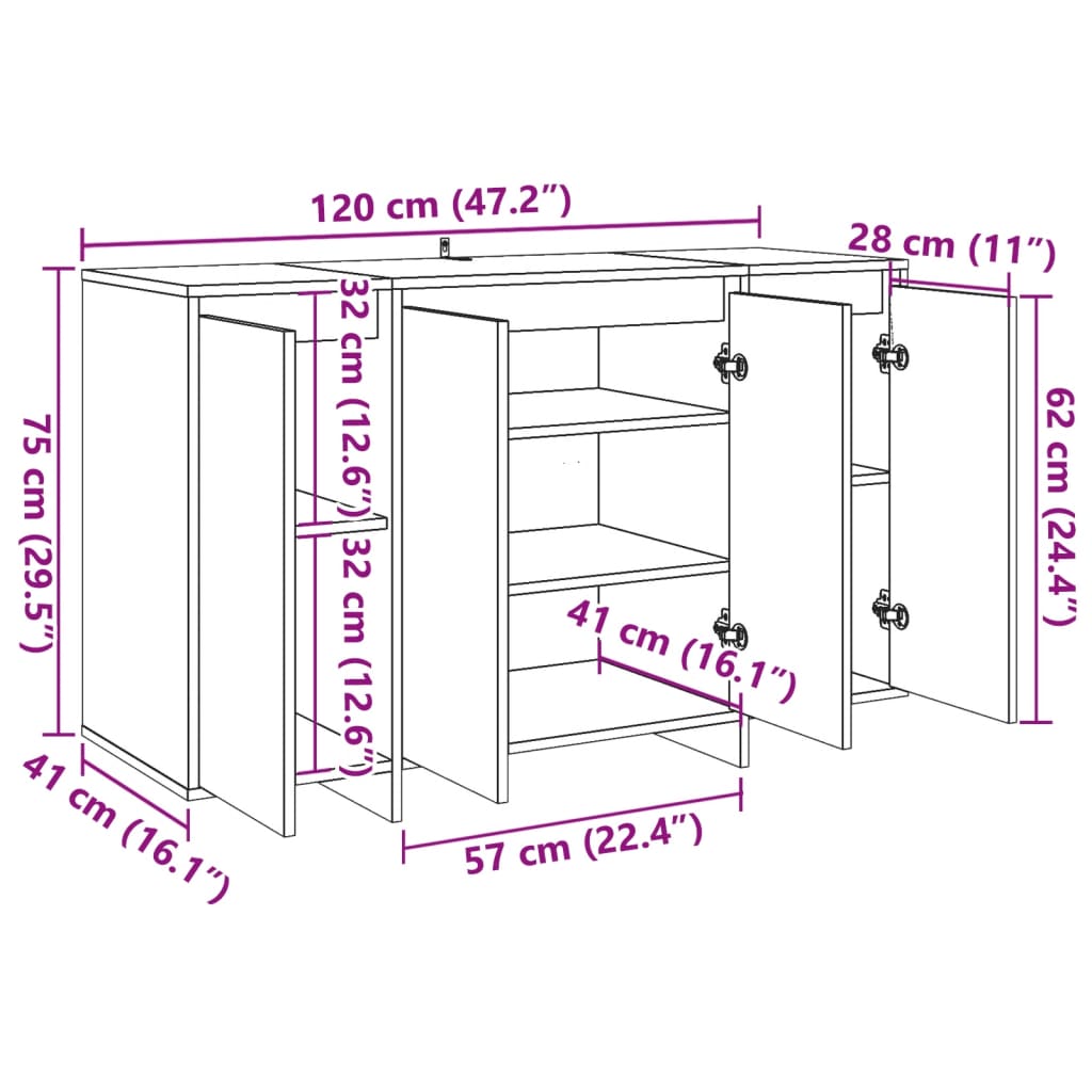 Buffet vieux bois 120x41x75 cm bois d'ingénierie