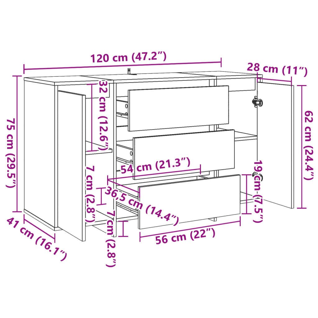 Buffet vieux bois 120x41x75 cm bois d'ingénierie