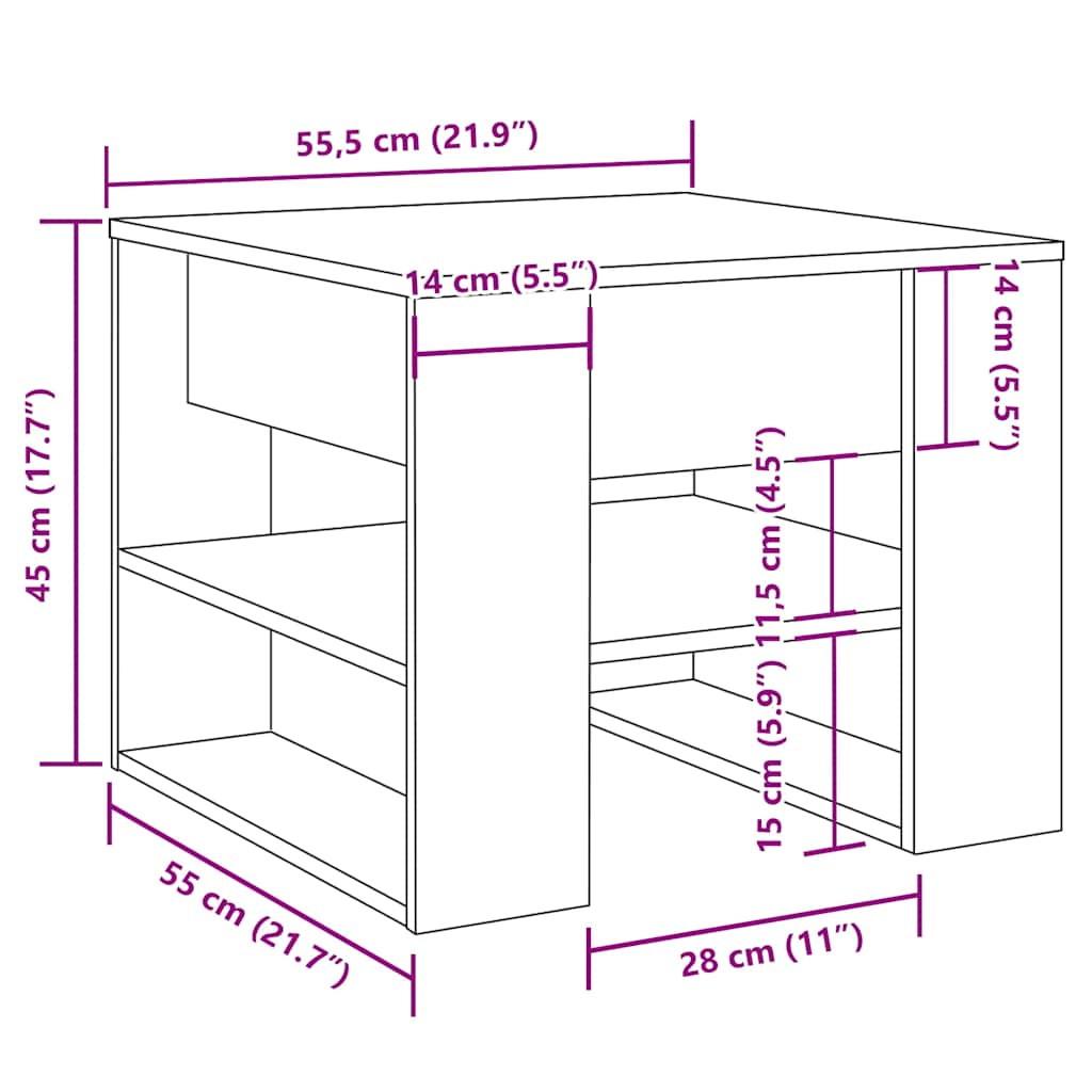 Table basse vieux bois 55,5x55x45 cm bois d'ingénierie