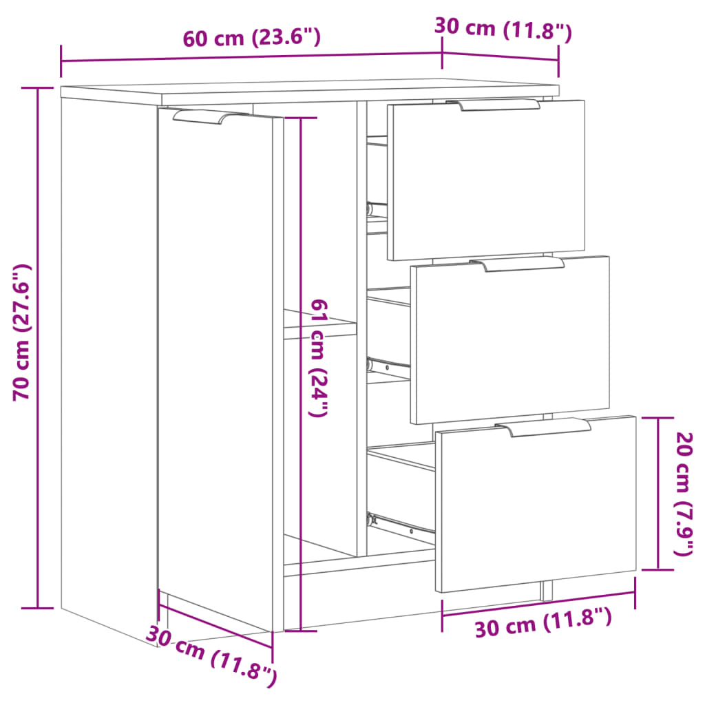 Buffet vieux bois 60x30x70 cm bois d'ingénierie