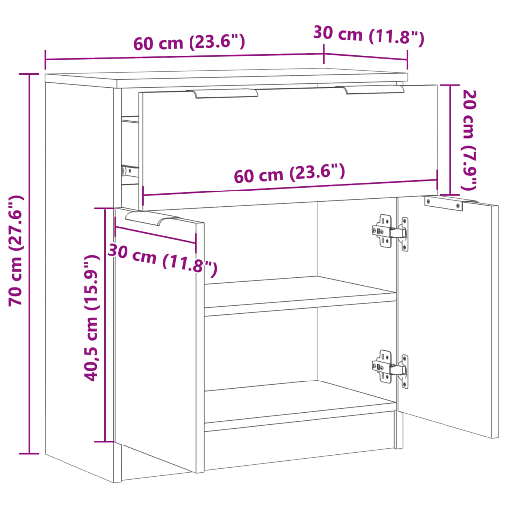 Buffet vieux bois 60x30x70 cm bois d'ingénierie