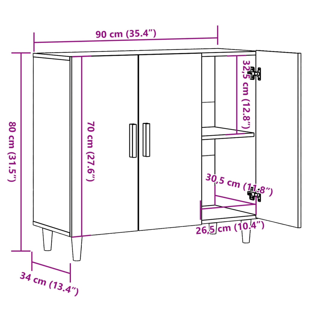 Buffet vieux bois 90x34x80 cm bois d'ingénierie