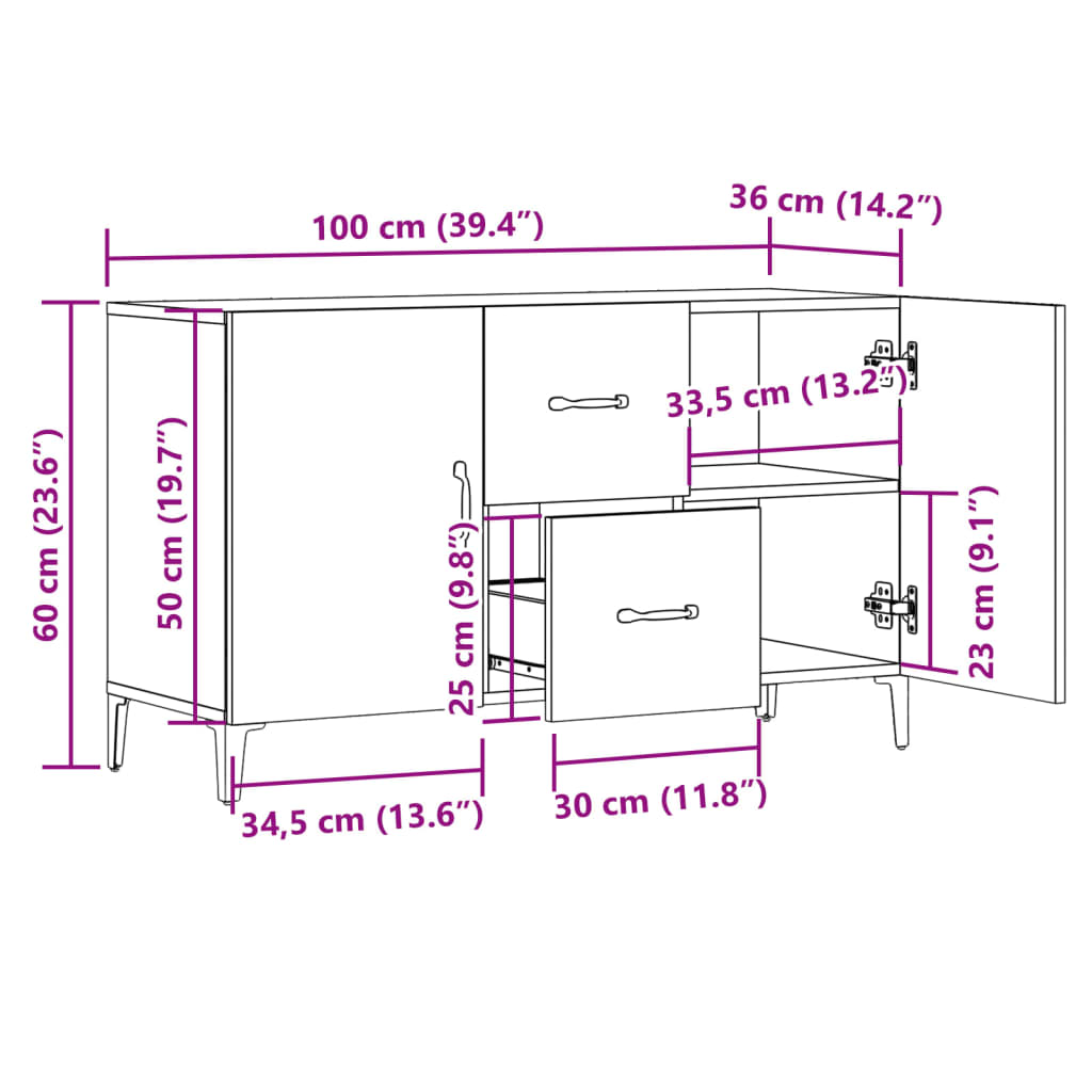 Buffet vieux bois 100x36x60 cm bois d'ingénierie