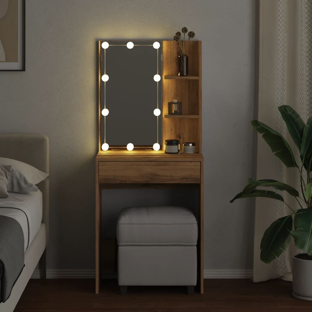 Dressing table with LED handcrafted oak 60x40x140 cm