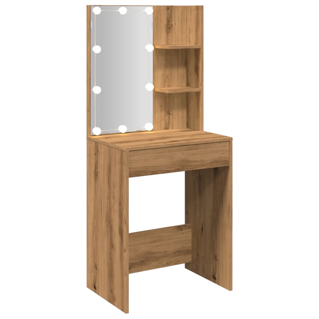 Dressing table with LED handcrafted oak 60x40x140 cm