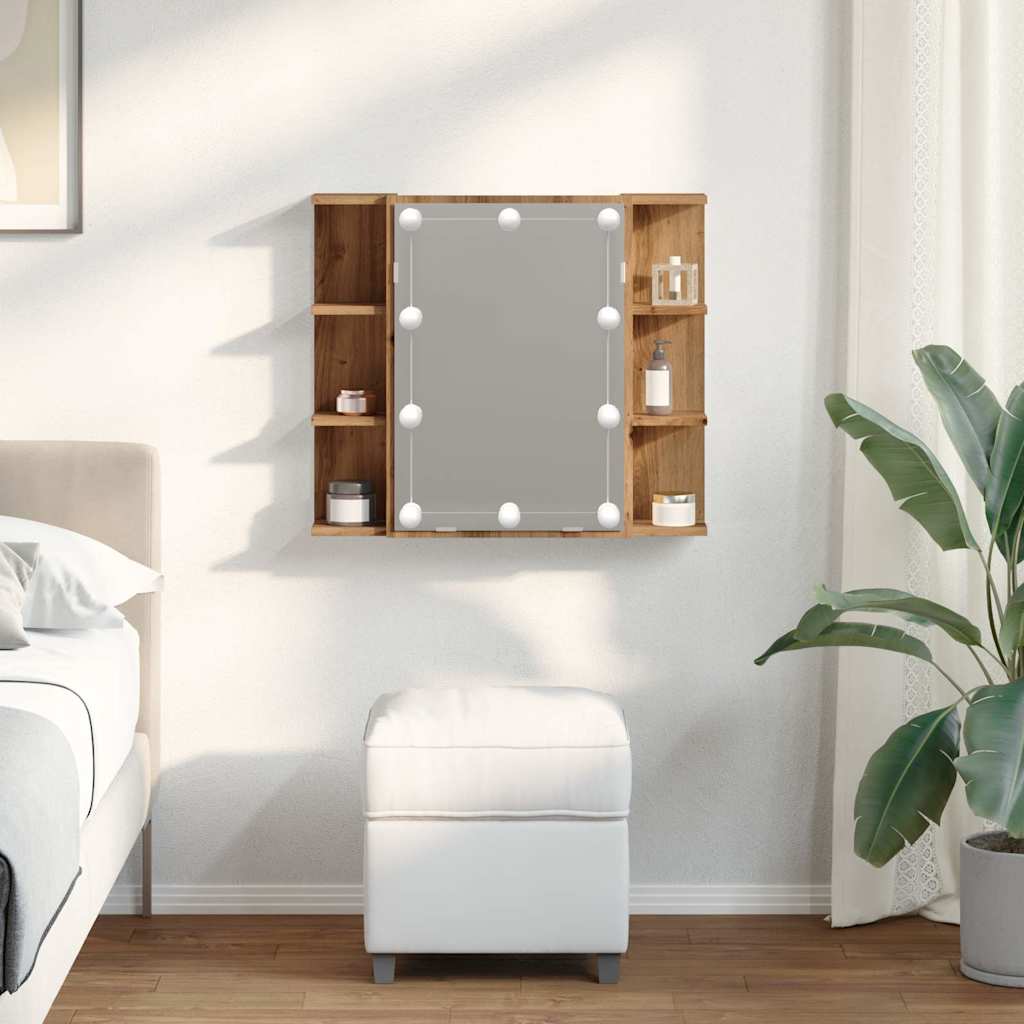 Armoire à miroir avec LED chêne artisanal 70x16,5x60 cm