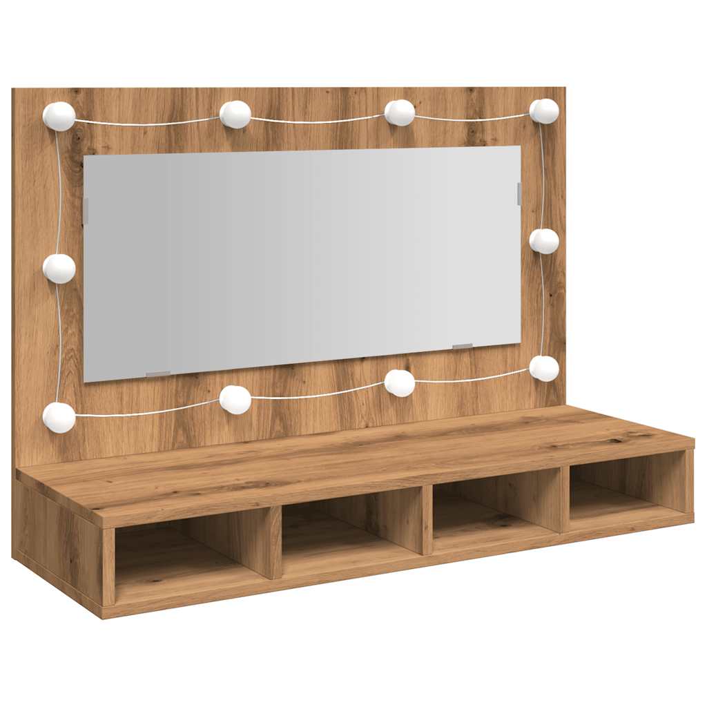 Armoire à miroir avec LED chêne artisanal 90x31,5x62 cm