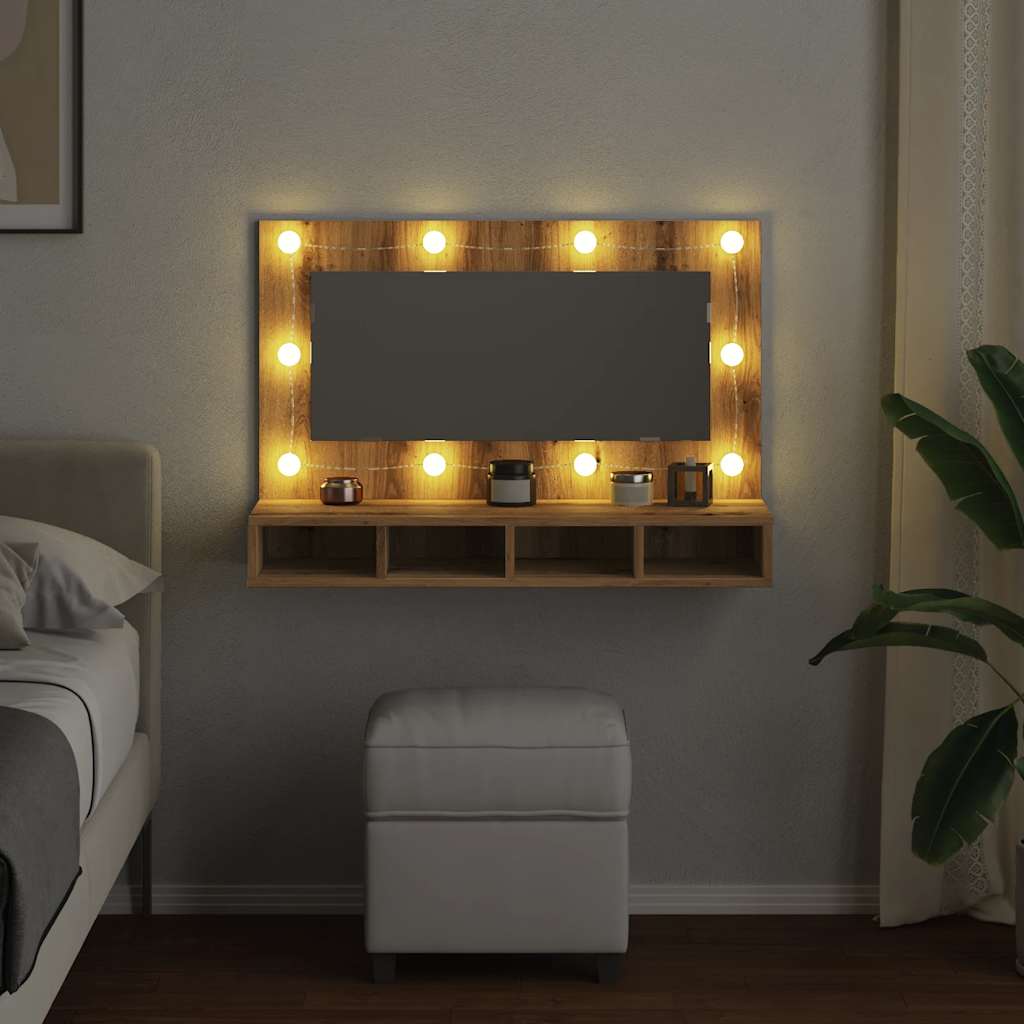 Armoire à miroir avec LED chêne artisanal 90x31,5x62 cm