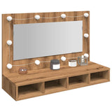 Armoire à miroir avec LED chêne artisanal 90x31,5x62 cm