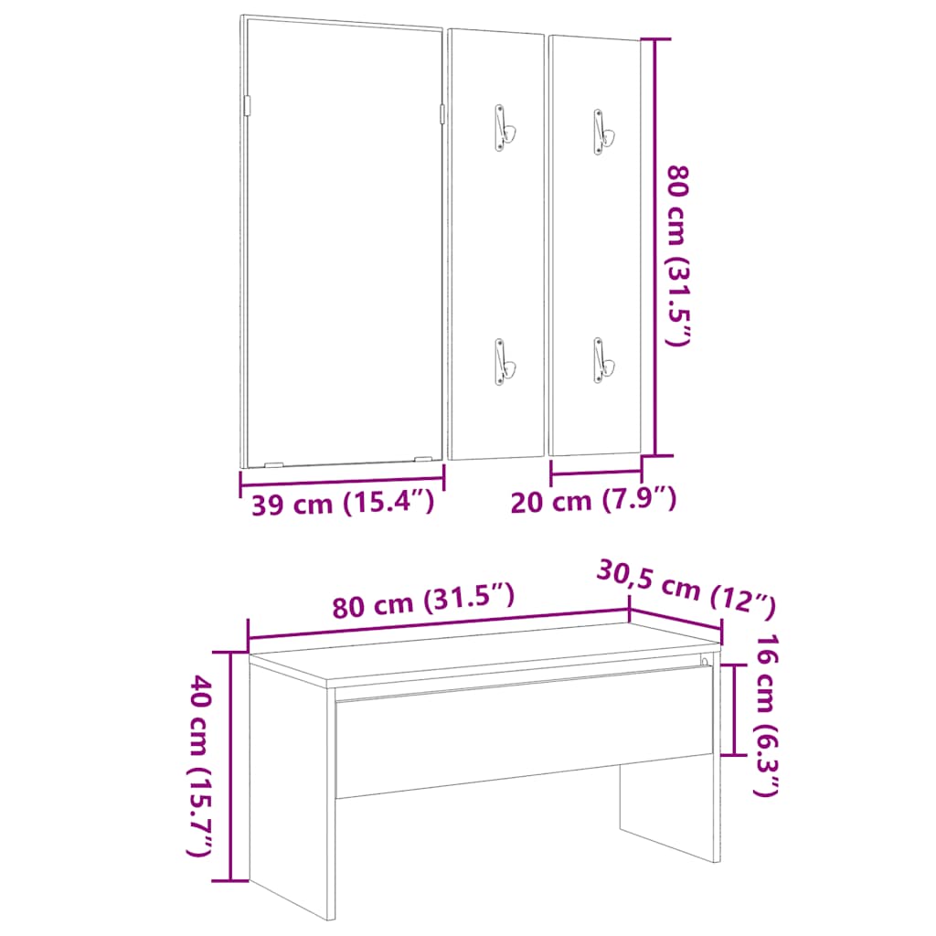 Ensemble de meubles de couloir vieux bois bois d'ingénierie