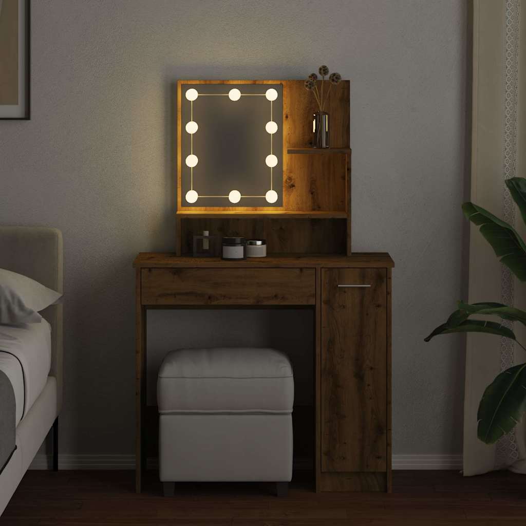 Dressing table with LED oak craft 86.5x35x136 cm