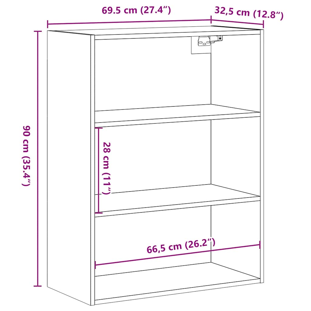 Armoire murale suspendue vieux bois 69,5x32,5x90 cm