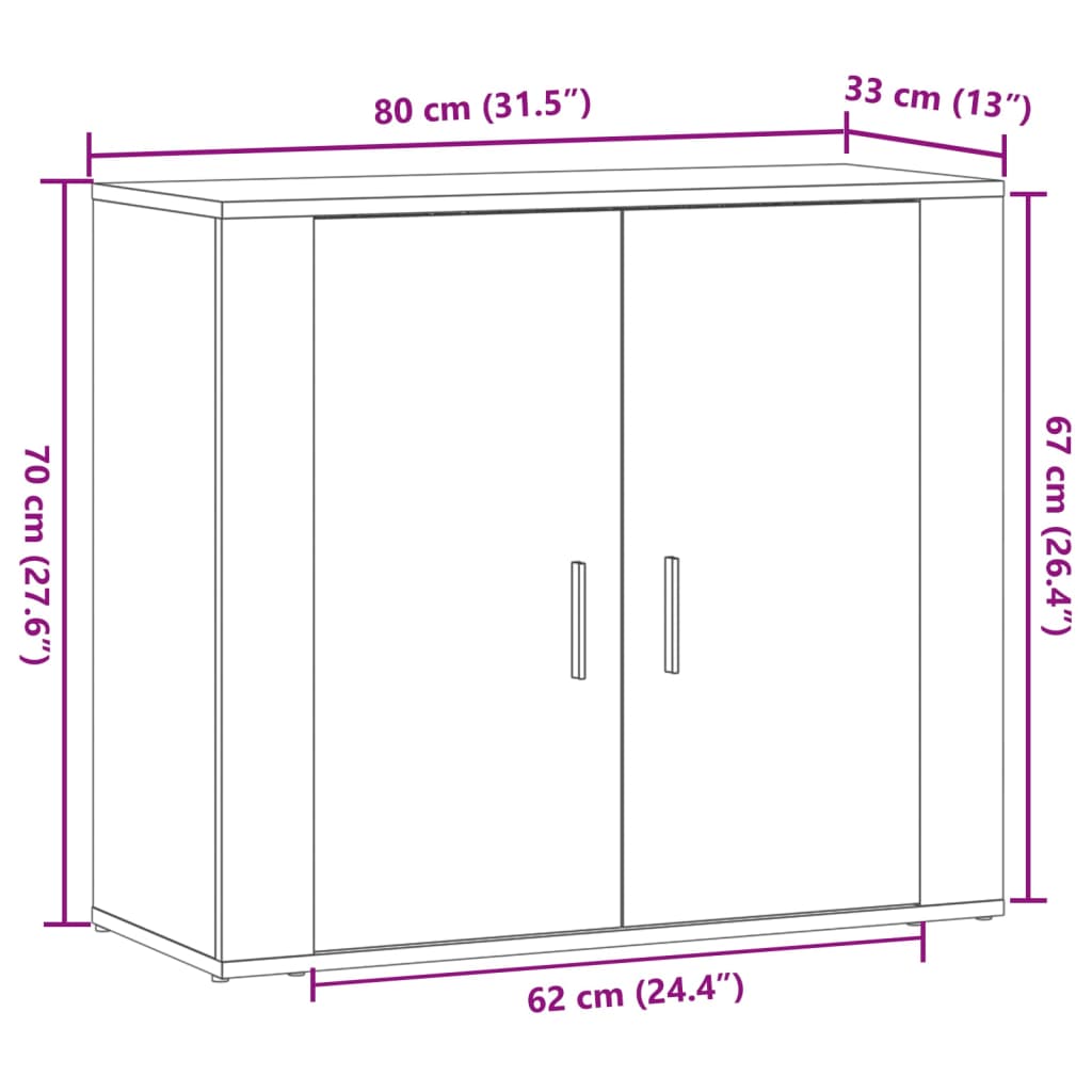 Buffet chêne artisanal 80x33x70 cm bois d'ingénierie