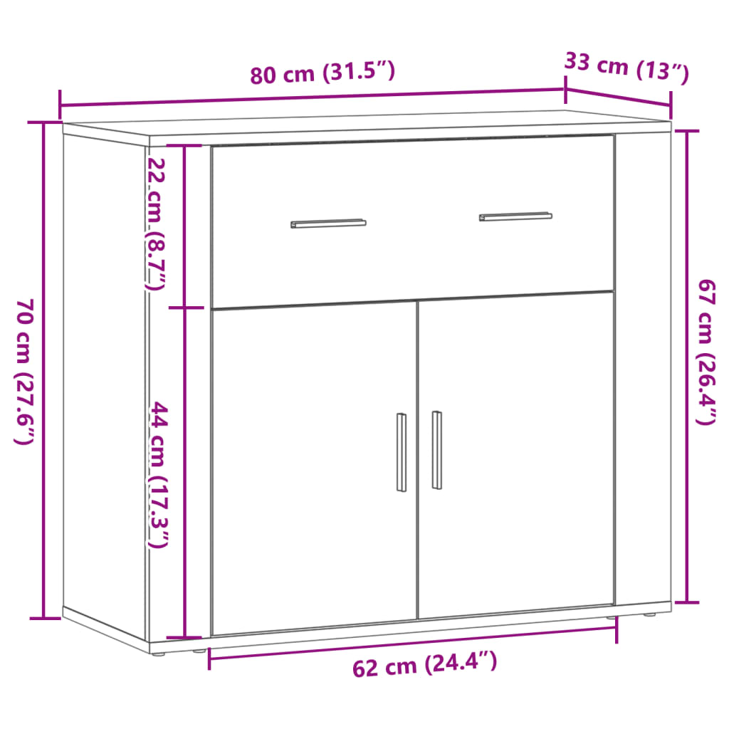 Buffet vieux bois 80x33x70 cm bois d'ingénierie