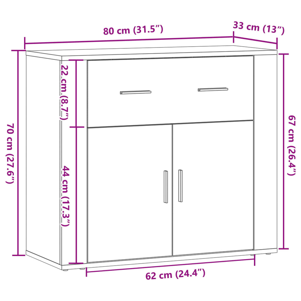 Buffet chêne artisanal 80x33x70 cm bois d'ingénierie