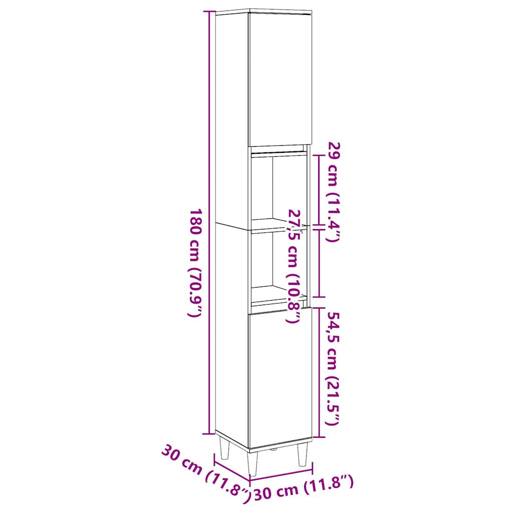 Armoire de salle de bain gris béton 30x30x190 cm