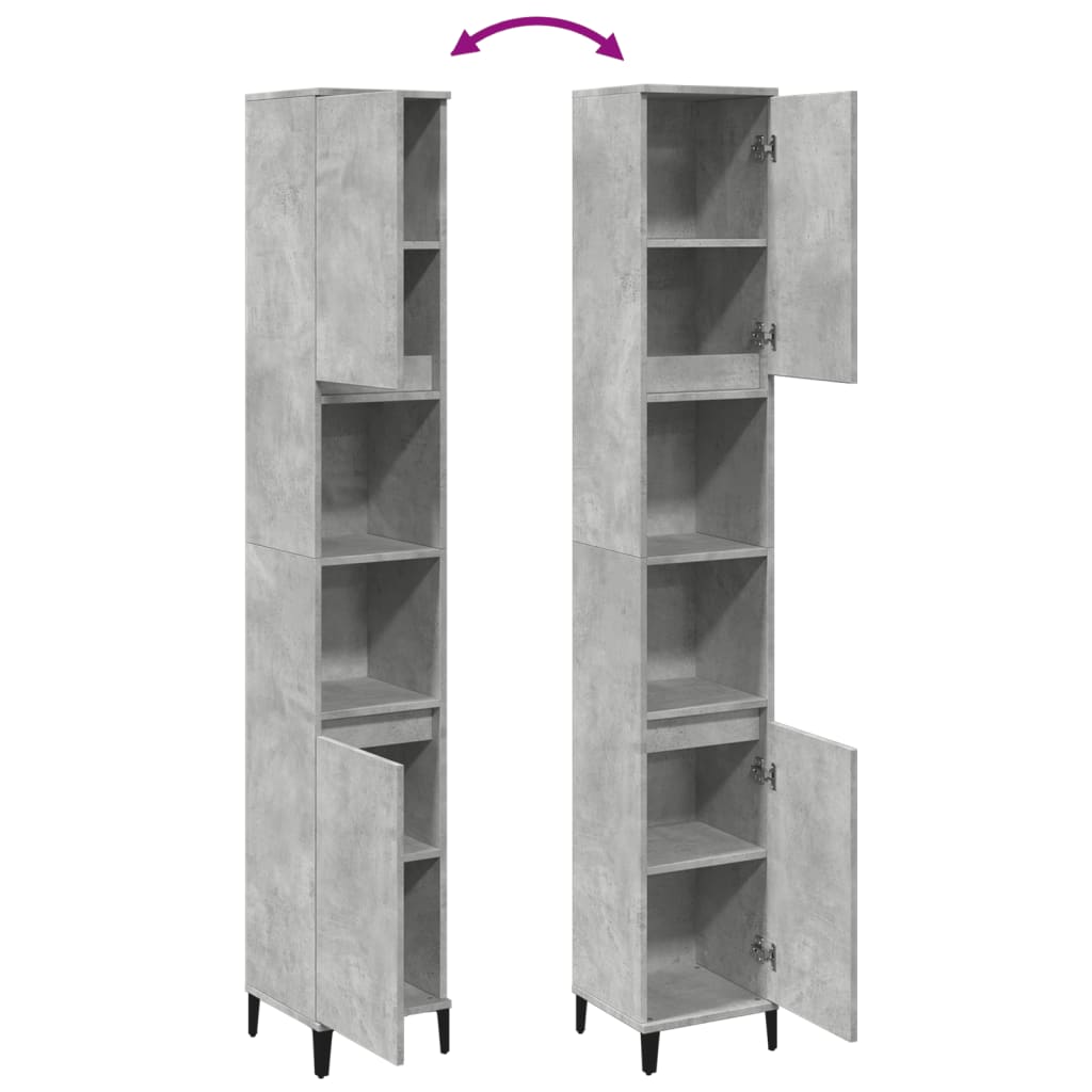 Armoire de salle de bain gris béton 30x30x190 cm