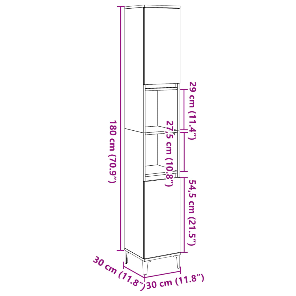 Armoire de salle de bain chêne artisanal 30x30x190 cm