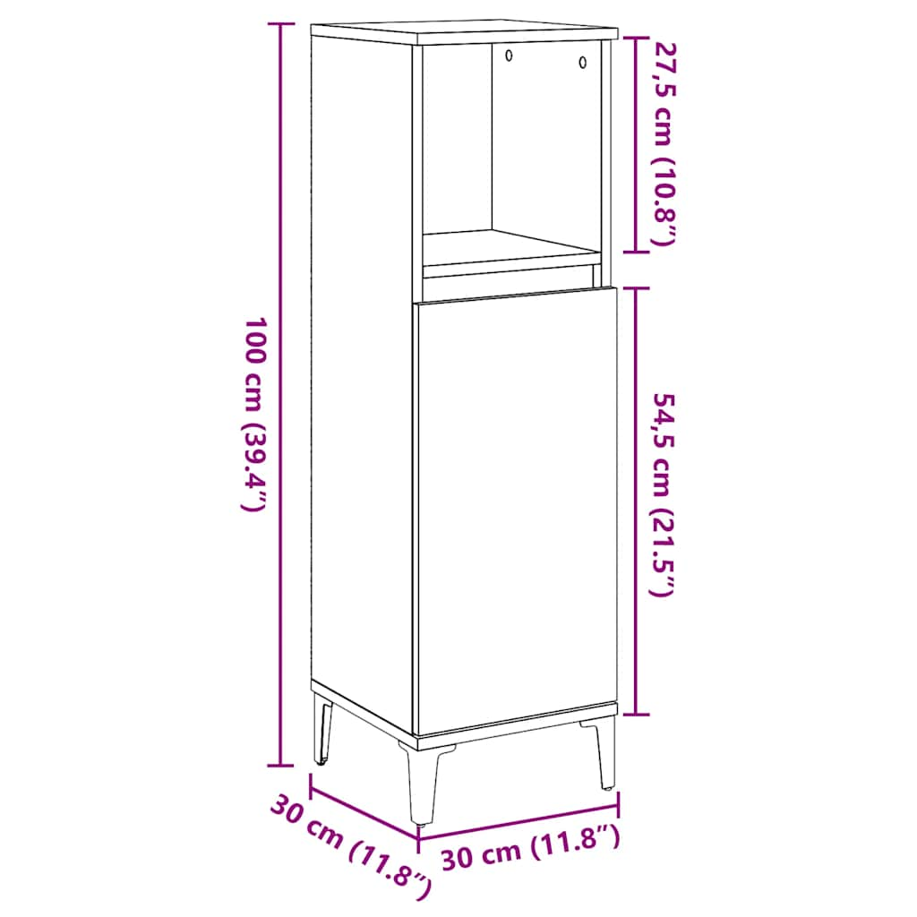 Armoire de salle de bain gris béton 30x30x100 cm